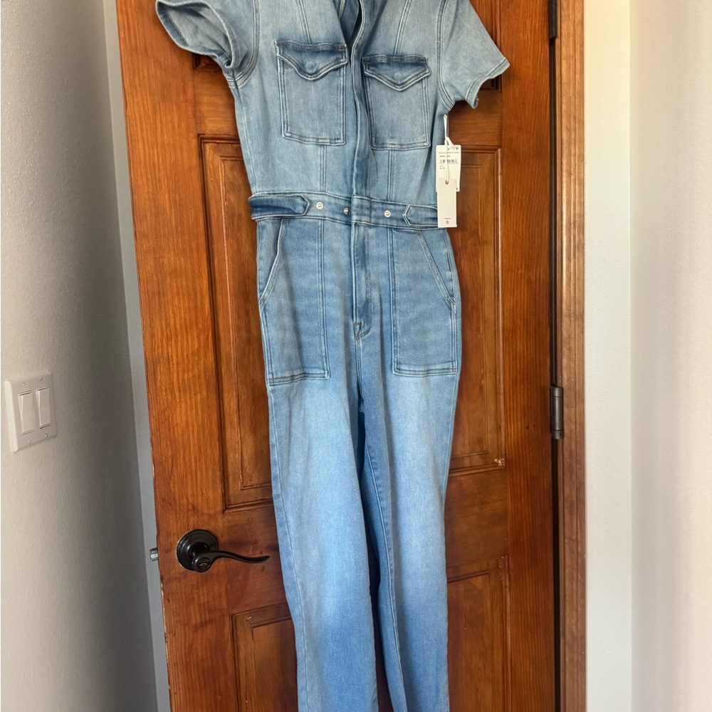 Good American Fit for Success Light Blue Denim Jumpsuit